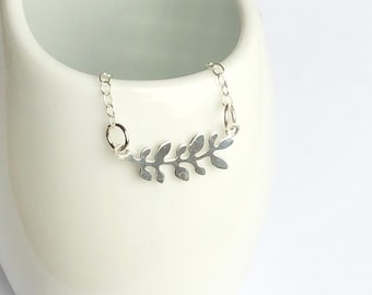 Silver leaf anklet, summer jewellery, sterling silver handmade olive branch anklet, nature inspired jewellery, nature gift, dainty anklet