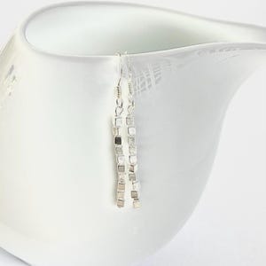 Silver cube bead earrings, dainty drop earrings, drop and dangle earrings, silver long earrings, silver drop earrings, sparkly earrings