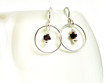 Garnet and silver earrings, January birthstone jewellery, red and silver earrings, raw garnet earrings, birthstone earrings, silver and red