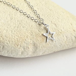 Open star necklace, silver star pendant, star necklace, star jewellery, silver necklace, everyday necklace, simple pendant