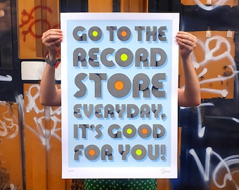 Schallplattensammler Typografie Siebdruck, Musikliebhaber Geschenk, Vinylliebhaber Kunst