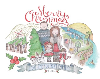 custom illustrated  holiday portrait