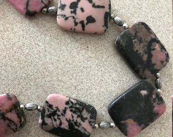 rhodonite and silver necklace