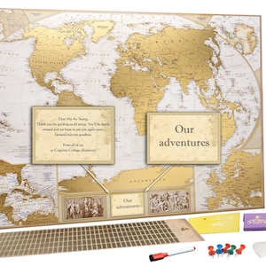 Carte du monde personnalisée à gratter avec des punaises - Carte du monde personnalisée à gratter