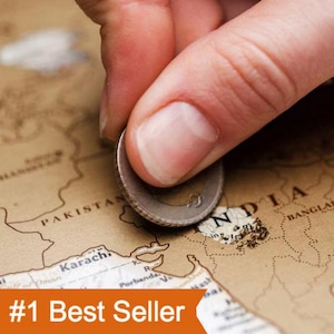 World Map Scratch off Travel Map Poster with Push Pins - Wall Art Gift for Him & Her Valentines Day Gift - 35” x 25”