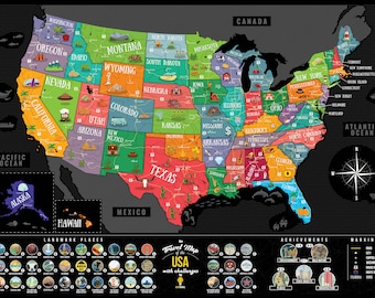 scratch off map of america glow in the dark us map scratch etsy