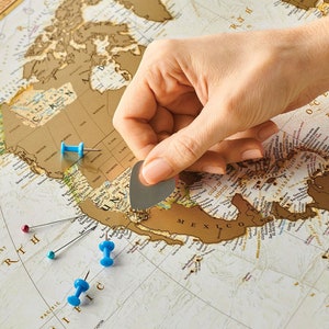 Scratch Off Map of the World Map Poster Wall Art 34.6” x 25.2” Push Pin Travel Map – Travel Gifts for Travelers