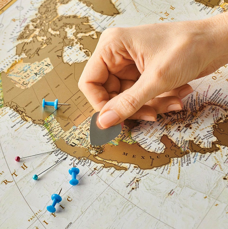 Scratch Off Map of the World Map Poster Wall Art 34.6” x 25.2” Push Pin Travel Map – Travel Gifts for Travelers