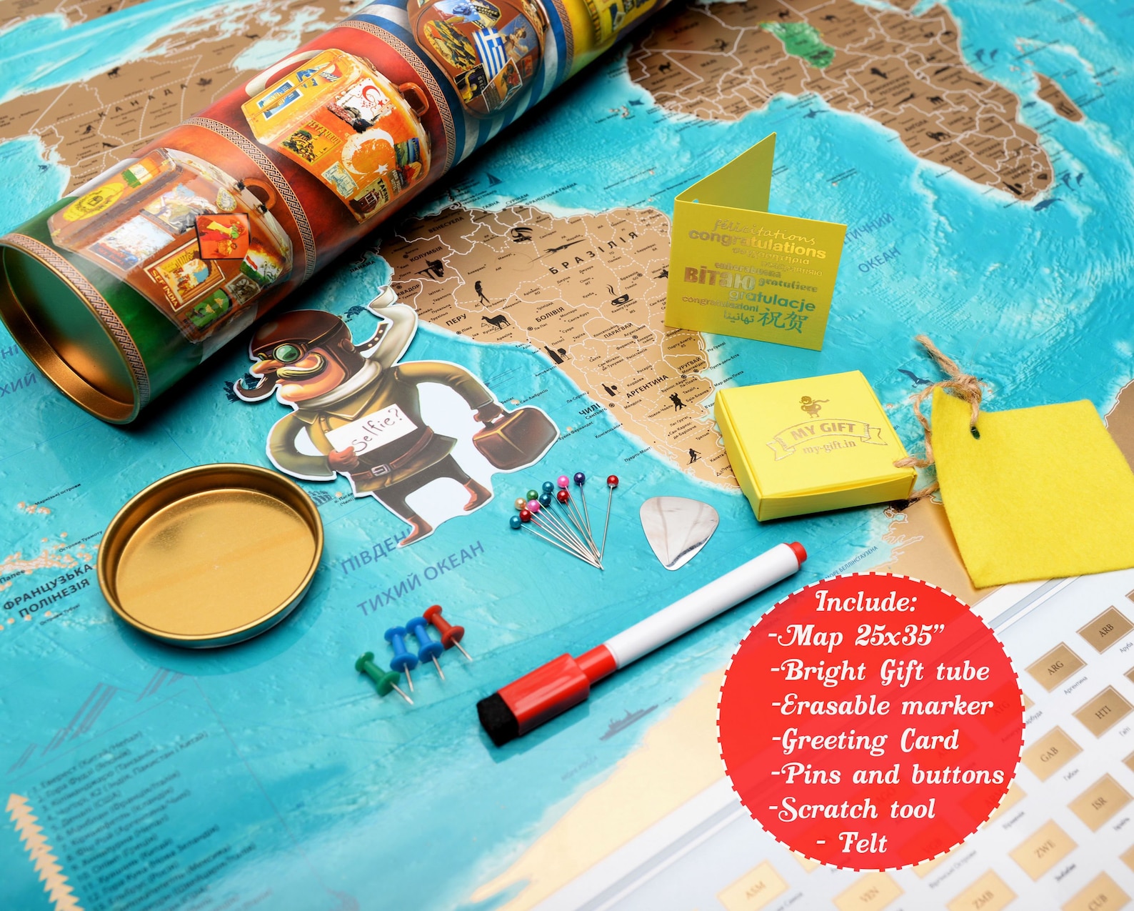 World Map Scratch off Travel Map Poster With Push Pins Wall Etsy