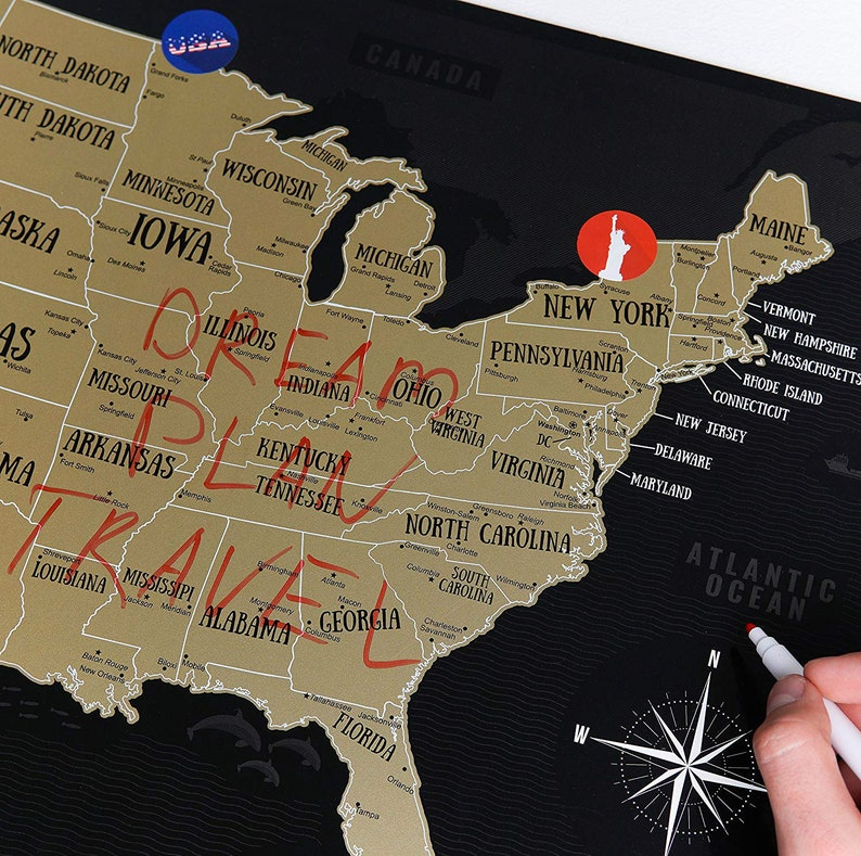 Scratch off Map USA US Map Scratch off Laminated Poster Etsy