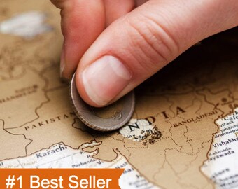 Push Pin Travel Map – Scratch Off World Map Wall Poster with Push Pins 34.6” x 25.2” – Travel Lover Gift