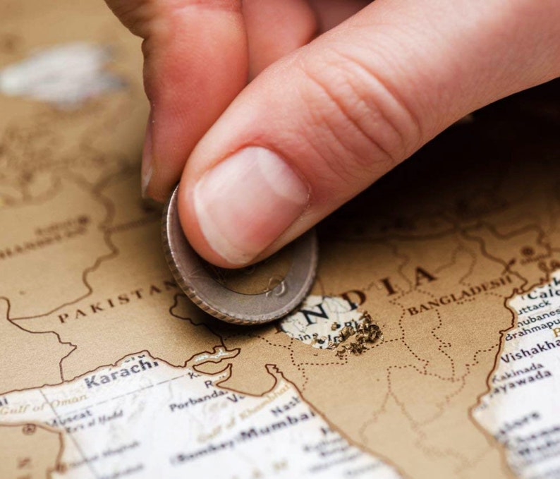 Personalized Travel Map of the World Scratch off with Push Pins - Custom World Map Scratch off
