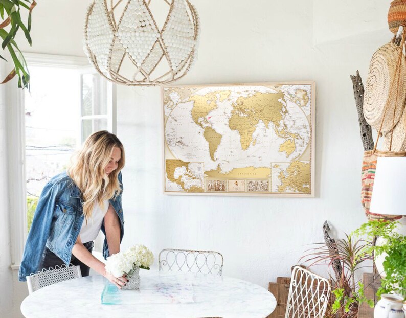 Personalized Travel Map of the World Scratch off with Push Pins - Custom World Map Scratch off