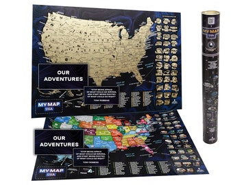 Scratch off Map USA – US Map Scratch off Laminated Poster – United States Map Art – Gold America Map – Travel Map Poster – Push Pins Map