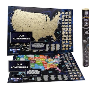 Scratch off US Map - Patriotic USA Map - Black Travel Map United States Map Poster Large Premium Gift - Push Pin - Trip Map USA