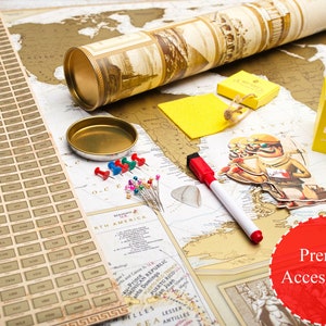 Personalized Travel Map of the World Scratch off with Push Pins - Custom World Map Scratch off