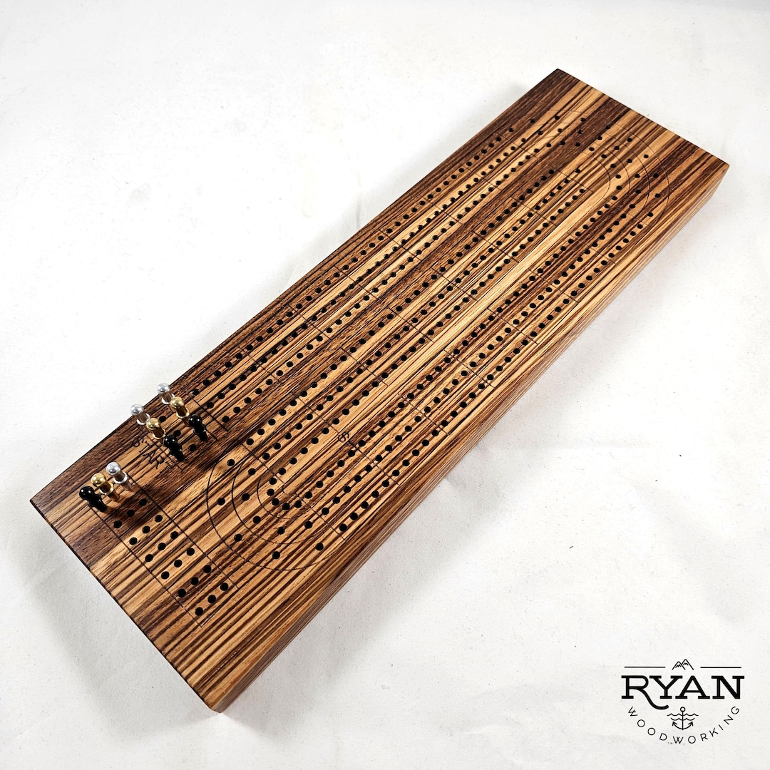 Handmade Solid Hardwood Cribbage Board Made From Exotic Zebrawood W