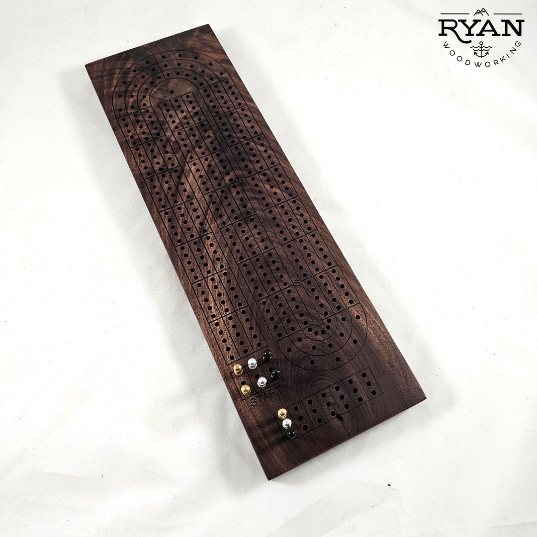 Handmade Solid Hardwood Cribbage Board Made From Figured Walnut W/ Pegs
