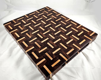 Extra large modern handmade end grain butcher's block cutting board made from black walnut and maple - Personalization available!
