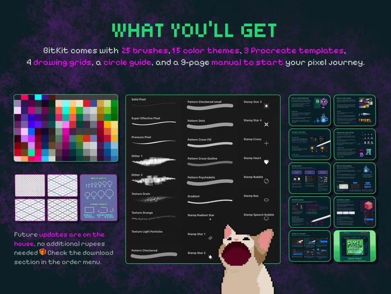 Kit de inicio para Pixel Art de Procreate / Pinceles, paletas de colores, cuadrículas de perspectiva y guía para principiantes / BitKit imagen 2
