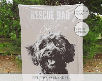 Personalized Pet Photo Blanket, Rescue Dad Dog Gift
