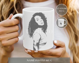 Personalized Photo Coffee Mug, Custom Name Portrait, Gift for Grandma