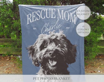 Personalized Pet Photo Blanket, Dog Rescue Mom Gift