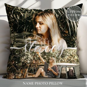 Personalized Photo Collage Throw Pillow, Custom Name Gift