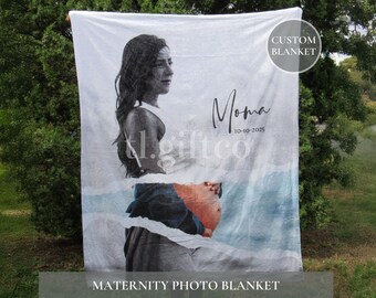 Custom Maternity Photo Blanket, Plush Pregnancy Announcement Keepsake