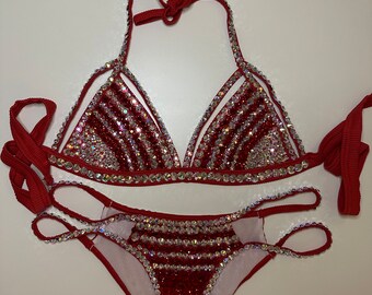 Red Swarovski Crystal Strappy Bikini Set