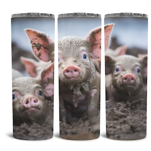 Adorable Muddy Piglets Stainless Steel Hot or Cold Tumbler - Farm Life Love - Swine Bath Time - Pig Collector - Piggy Stampede -Pig Pen Life
