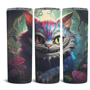 Alice in Wonderland like Cheshire Cat - Insulated Stainless Steel Tumbler - Psychedelic Cheshire Cat - Dark Fantasy Feline - Gothic Pet Cat