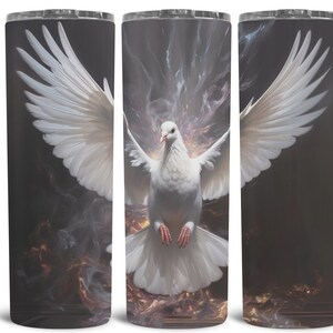 Holy Spirit Like White Dove In Flight - Stainless Steel Hot or Cold Tumbler - Religious Gift - Bird Lovers Gift - Church Lovers Gift