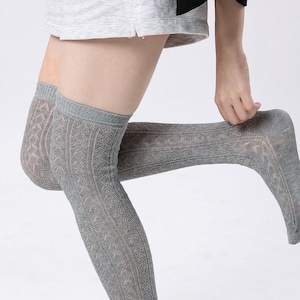 Heather grey Soft Diamond Stripe Pointelle Over the knee socks Knitted Boot Socks Gift for Her image 1