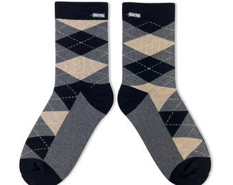 BestTag Argyle Cotton Compression Crew Socks - Black/Brown