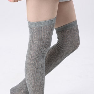 Heather grey Soft Diamond Stripe Pointelle Over the knee socks Knitted Boot Socks Gift for Her image 6