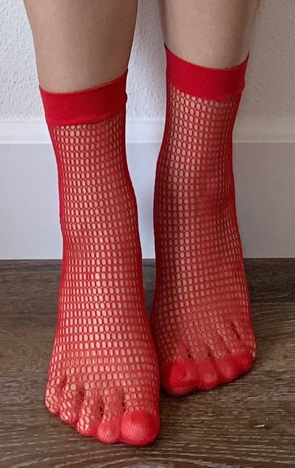 red fishnet ankle socks