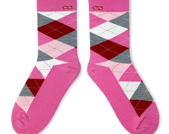 BestTag Argyle Cotton Compression Crew Socks - Pink