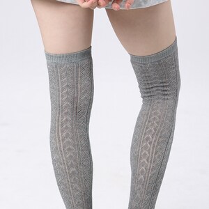 Heather grey Soft Diamond Stripe Pointelle Over the knee socks Knitted Boot Socks Gift for Her image 7