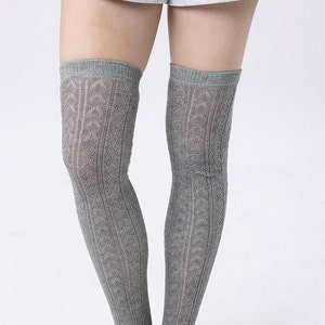 Heather grey Soft Diamond Stripe Pointelle Over the knee socks Knitted Boot Socks Gift for Her image 5