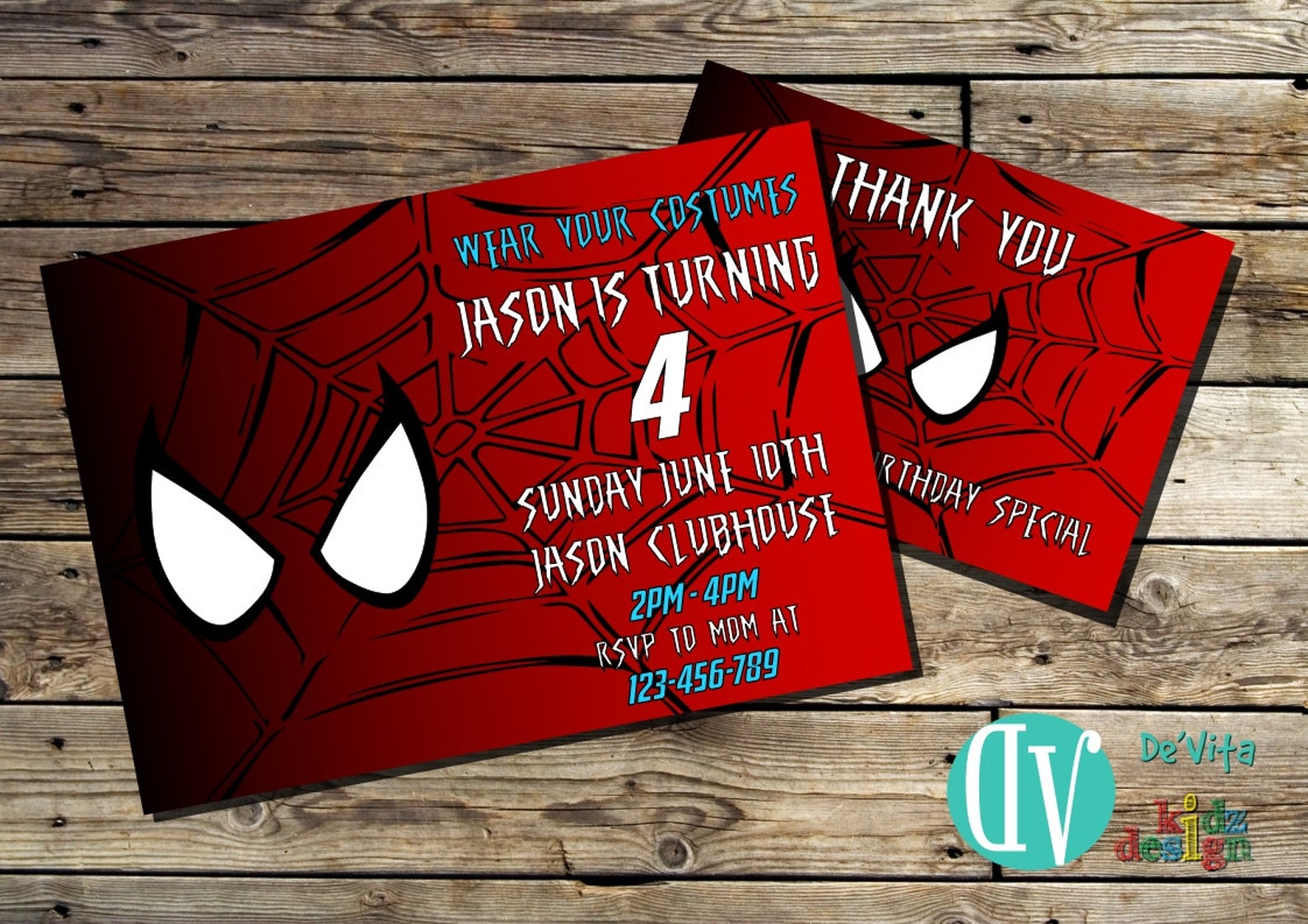 Spiderman Birthday Invitation Printable 5x7 or 4x6 and FREE Thank You Card Prin...