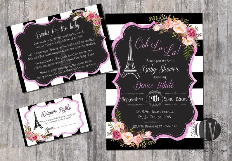 Paris Baby Shower Invitation Paris Themed Invite Eiffel Etsy