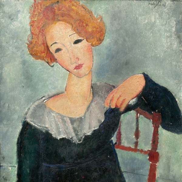 Amedeo Modigliani : Woman with Red Hair (1917) Canvas Gallery Wrapped or Framed Giclee Wall Art Print (D6040)