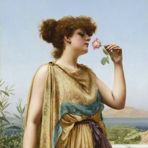 John William Godward : The Fragrant Rose (1892) Canvas Gallery Wrapped Giclee Wall Art Print Digitally Remastered (D6040)