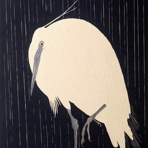 Ohara Koson - Heron in Rain (1925-1936) Canvas Gallery Wrapped or Framed Giclee Wall Art Print Digitally Remastered (D6040)