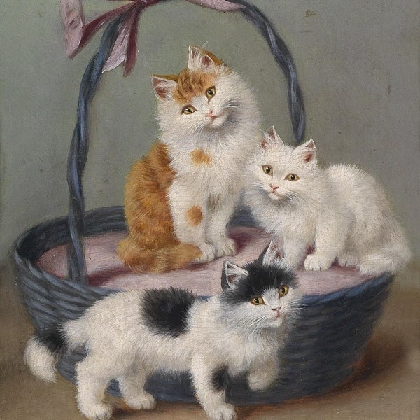 Sophie Sperlich : Katzen Im Korb (c1906) Canvas Gallery Wrapped Giclee Wall Art Print (D6040)