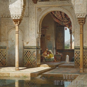 Adolf Seel : in the Courtyard of the Alhambra 1882 Canvas Gallery ...