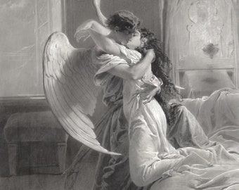 Mihály von Zichy : Rencontre romantique (1864) Impression giclée d'art murale sur toile tendue ou encadrée (D6045)