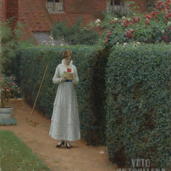 Edmund Blair Leighton : Le Billet Doux (1915) Impression giclée d'art mural sur toile tendue ou encadrée (D6050)