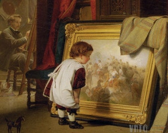 August Friedrich Siegert: El pequeño conocedor del arte (1863) Galería de lienzos envuelto o enmarcado Giclee Wall Art Print (D6050)